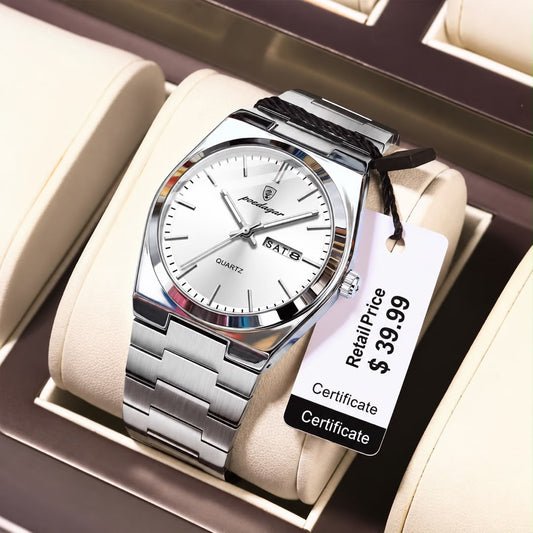 Montre Homme POEDAGAR — Bracelet Acier, Cadran Soleillé